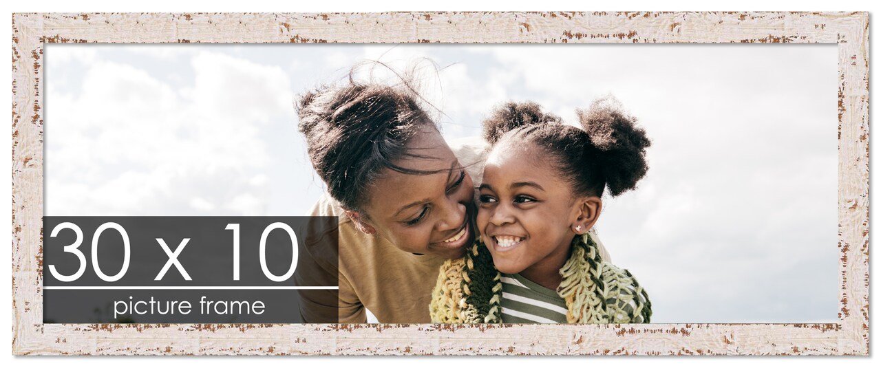 Panoramic Shabby Chic White Picture Frame - UV Acrylic, Foam Board Backing, Hanging Hardware